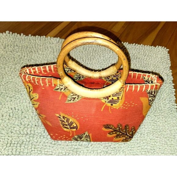 Fossil handbag, natural Cane handle, terracotta/ tan, Tropics '90s Y2K EXCELLENT - Picture 2 of 11